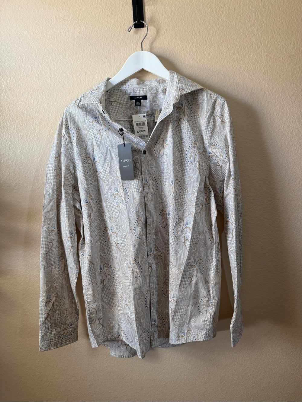 Alfani Men's Paisley Button-Up Shirt Jacket in Cream and Tan